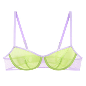 Open image in slideshow, Neon Dot Mesh Underwire Bra Green Vines &amp; Lavande Latté
